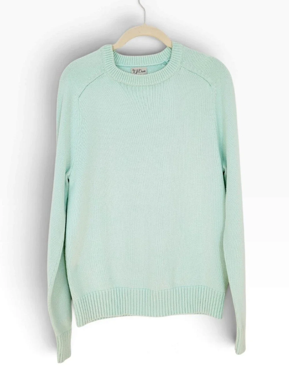 J.CREW Handknit Heritage Cotton Crewneck Sweater In Pistachio Green Small